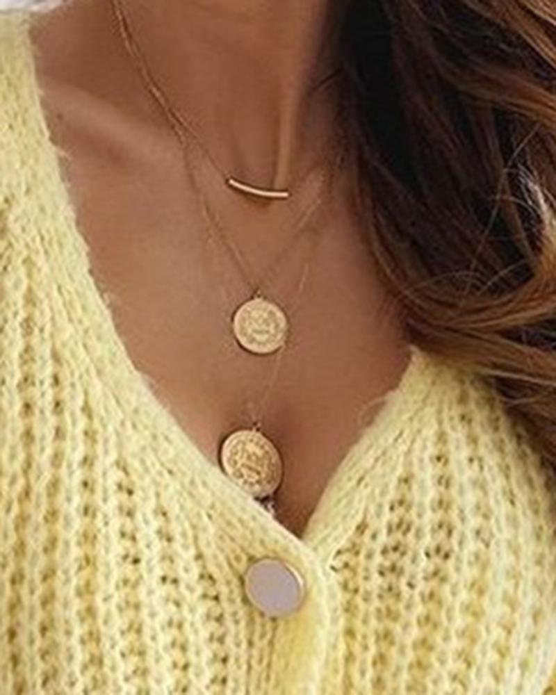 Solid Chunky Knit Button Up Sweater-Pinkami