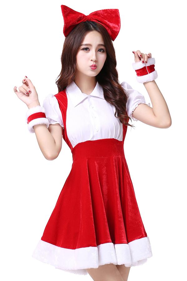Cute Adult Mini Santa Claus Dress Christmas Costume Red-Pinkami