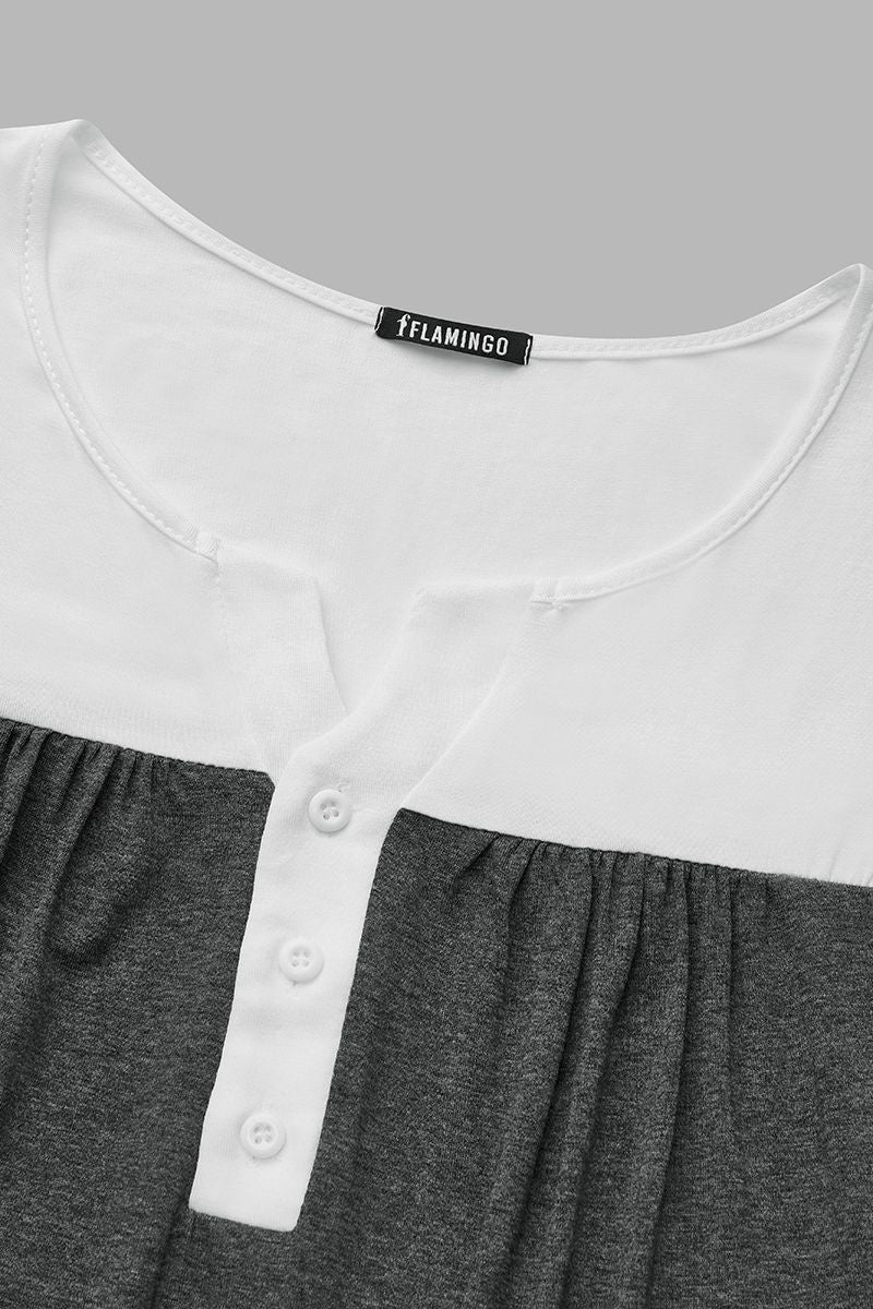 Two Tone Half Button Ruched Tank Top-Pinkami