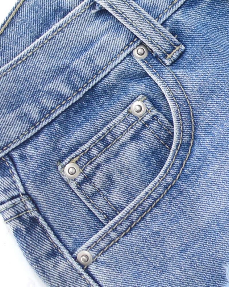 Women Ripped Split Hem High Waist Straight Leg Jeans-Pinkami