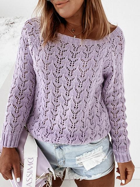 Hollow Round Neck Knit Sweater-Pinkami