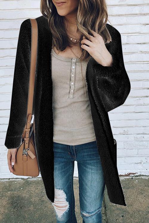 Plush Pocket Velvet Padded Cardigan-Pinkami