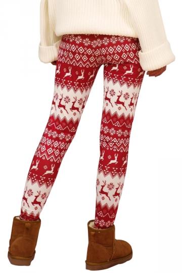 Plus Size Fair Isle Reindeer Leggings Crimson-Pinkami