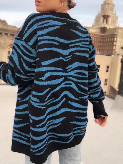 Zebra Pattern Button Knit Cardigan Coat-Pinkami