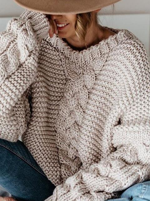 Knitted Twist Sweater Solid Color Top-Pinkami