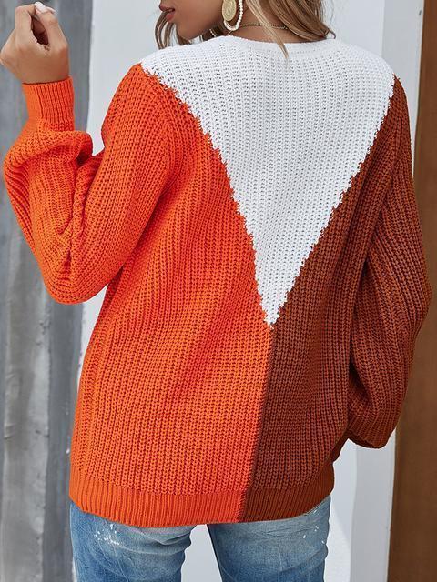 Color Block Knitting Jumper Sweater-Pinkami