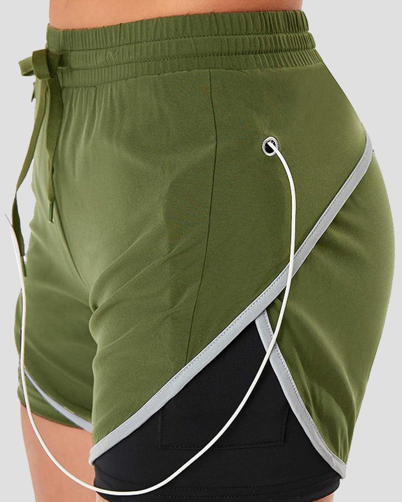 Contrast Binding Pocket Detail Drawstring Waist Sports Shorts-Pinkami