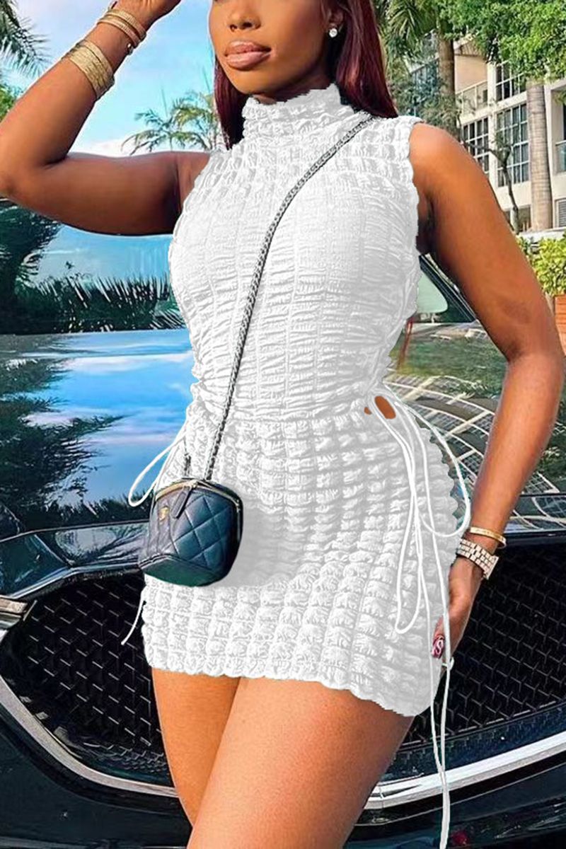 Smocked Lace Up Side Bodycon Dress