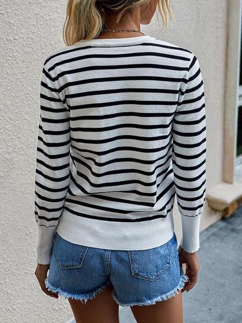 Casual Print Long Sleeve Pullover Sweater-Pinkami