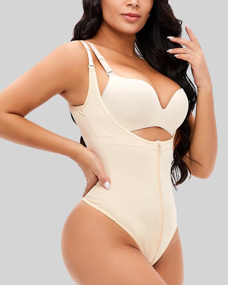 Zip Front Steel Boned Cutout Back Corset-Pinkami