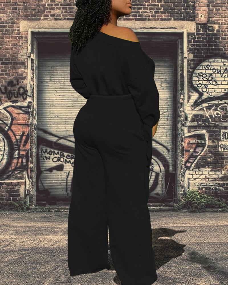 Drawstring Waist Asymmetrical Boat Neck Casual Two Piece Set-Pinkami