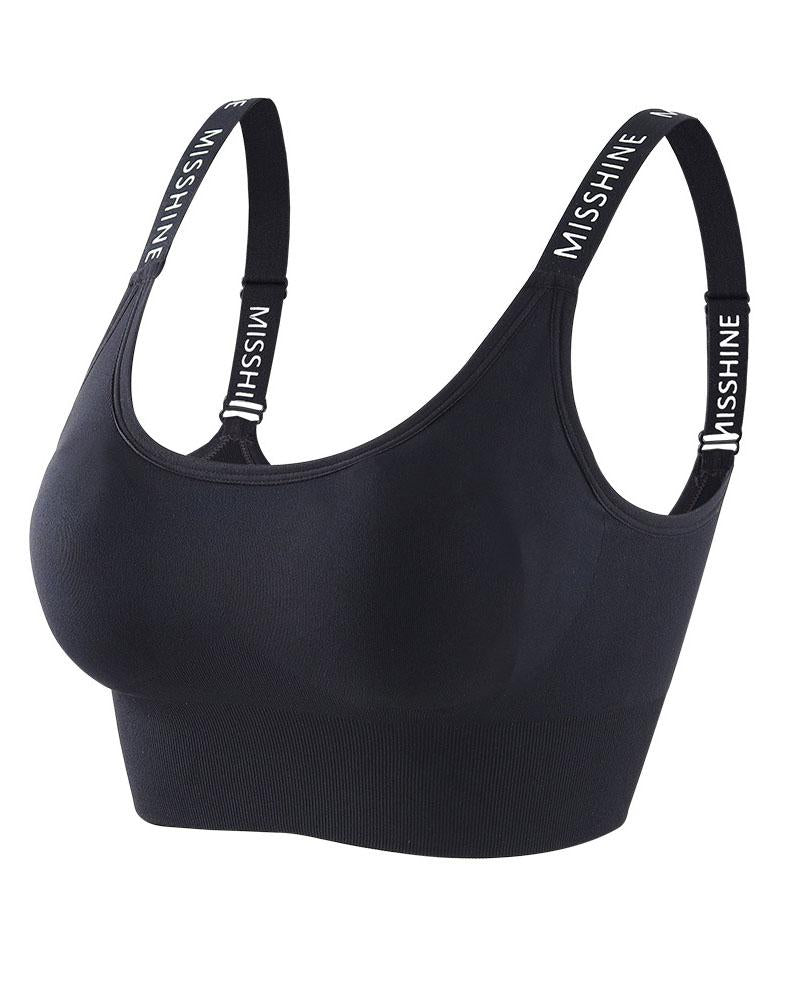 Letter Print Seamless Buckle Decor Sports Bra-Pinkami