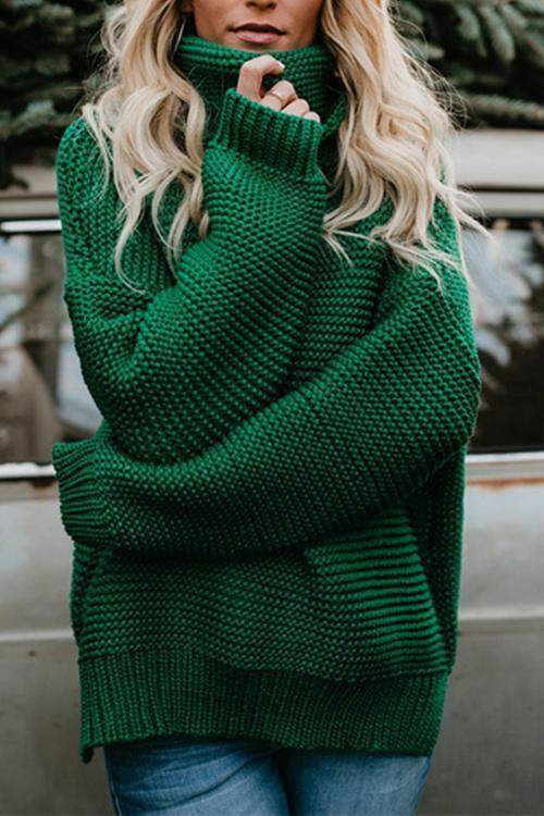 Solid Color Commuter Turtleneck Sweater Female-Pinkami