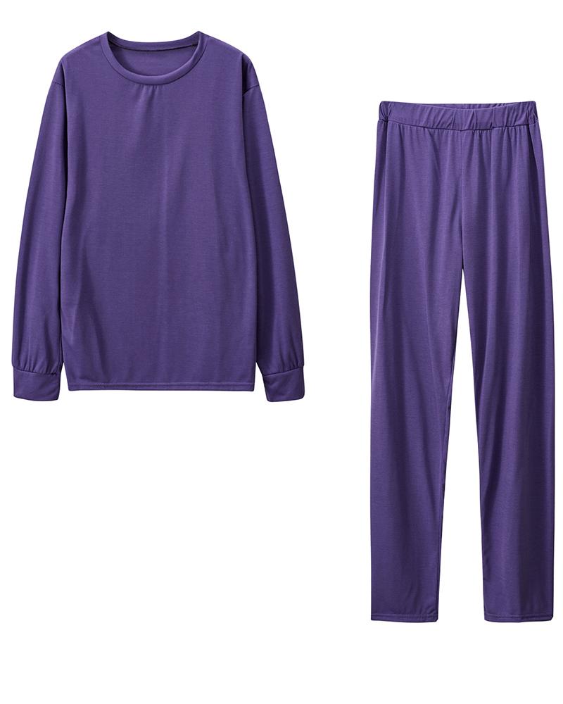 Solid Round Neck Tee & Pants Set-Pinkami