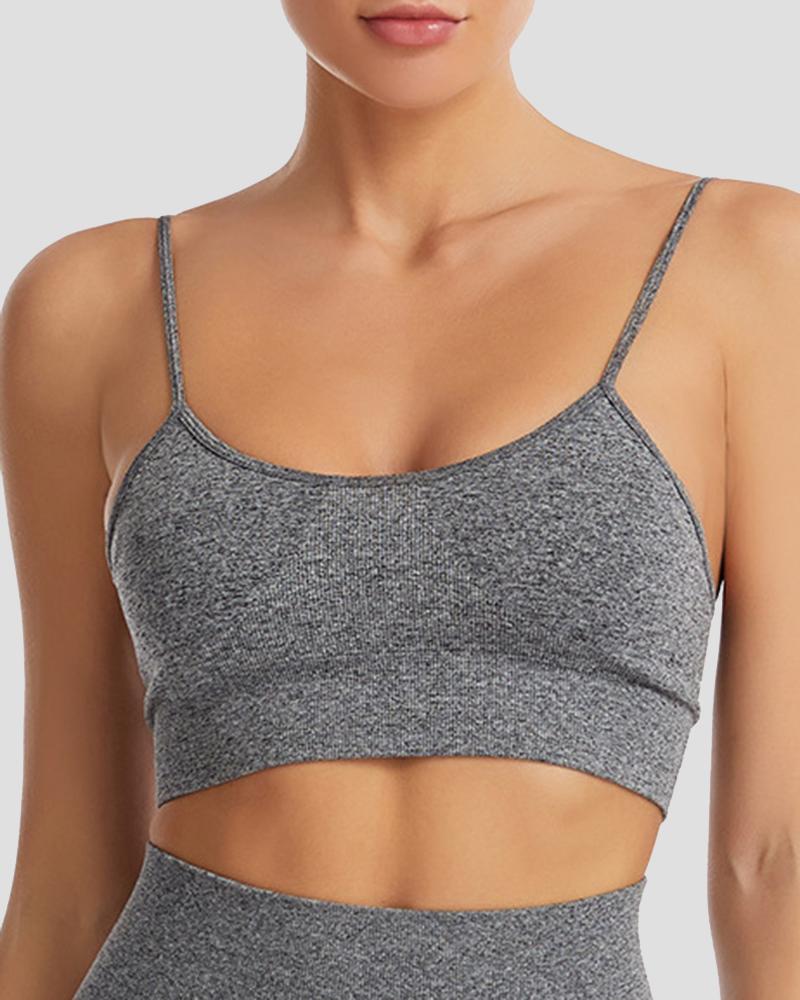 Solid Ribbed Knit Sports Bra-Pinkami