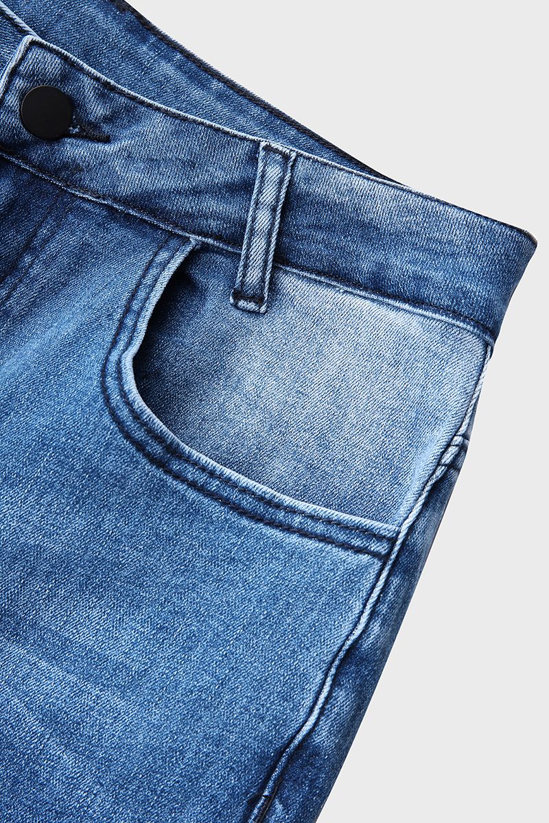 Split Hem Ripped Pocket Detail High Waist Flare Jeans-Pinkami