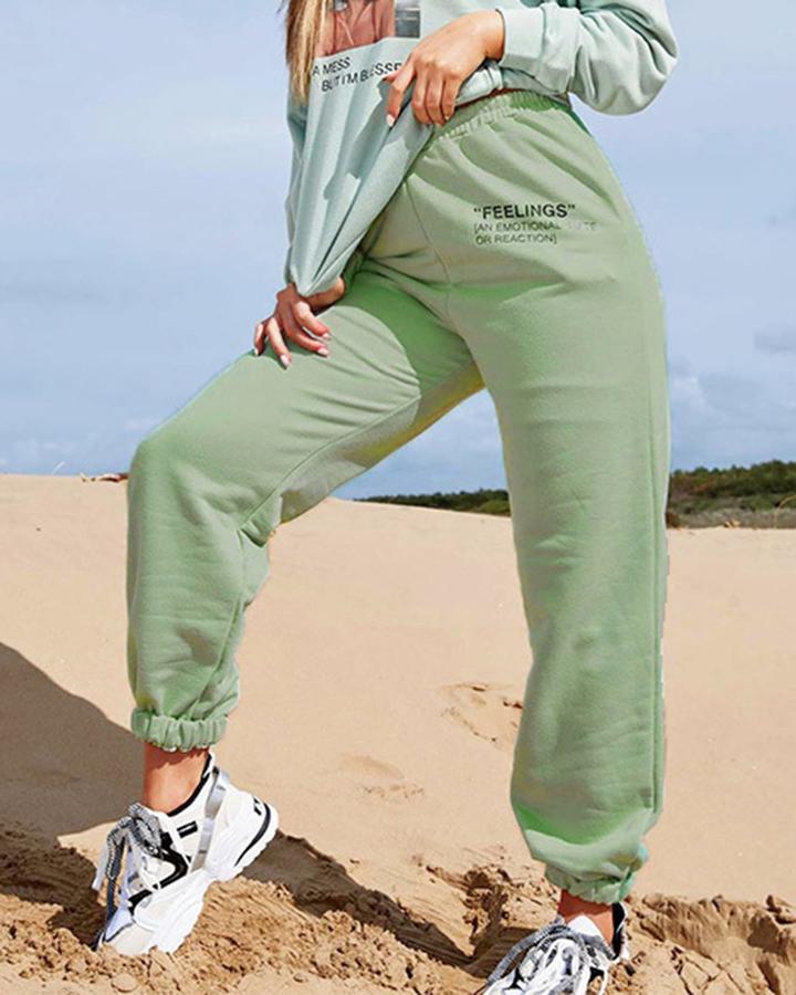 Letter Print Slant Pocket Sweatpants For Women-Pinkami