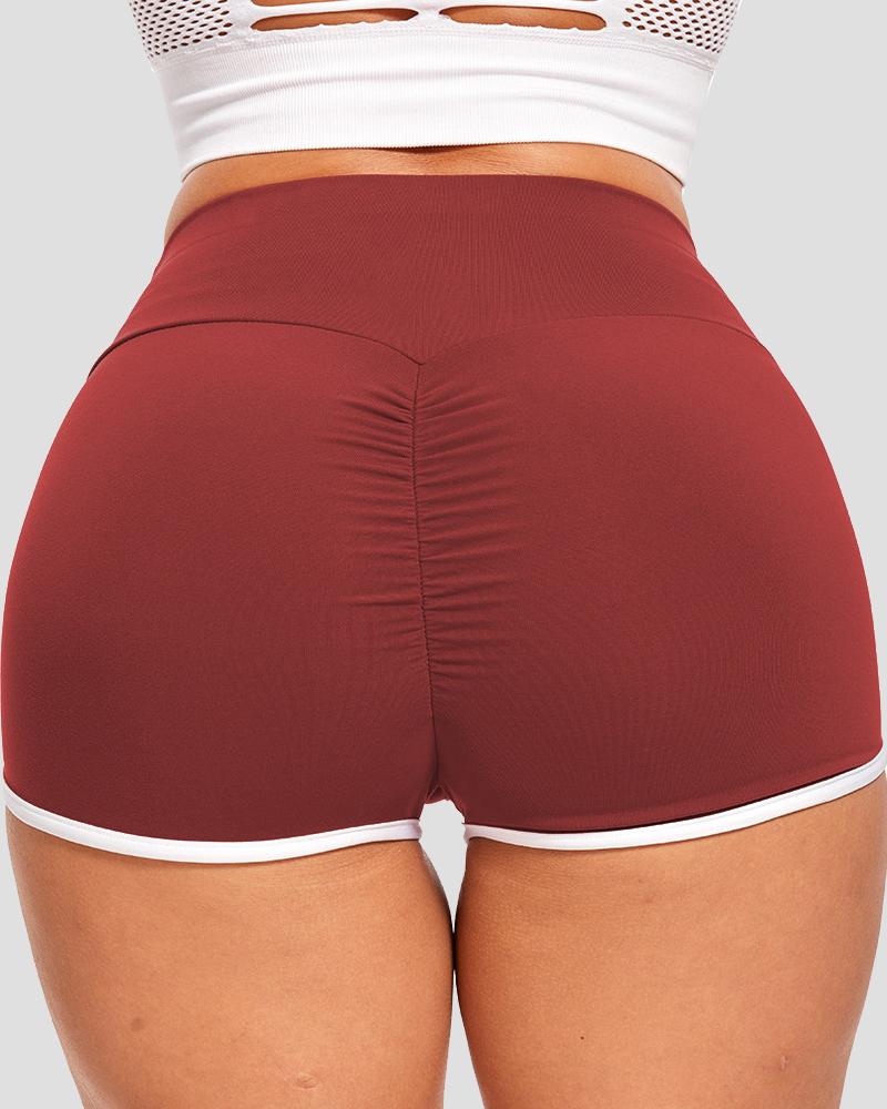 Contrast Binding Scrunch Butt Sports Shorts-Pinkami