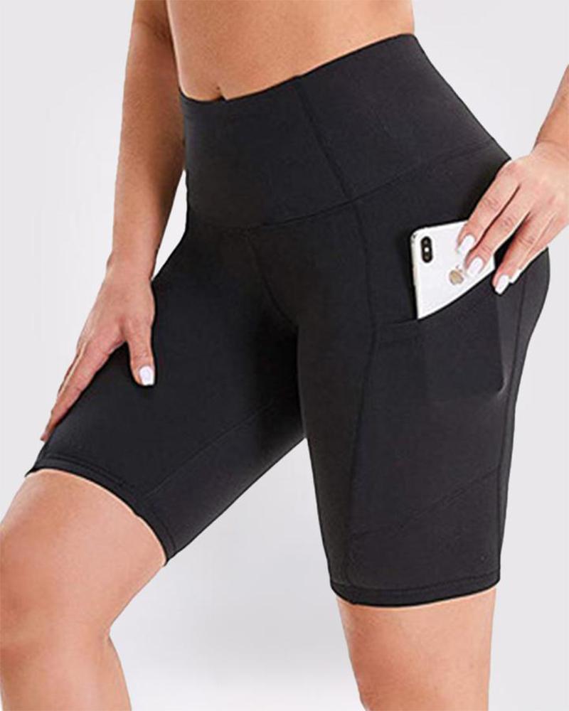 Solid Phone Pocket Butt Lifting Shorts