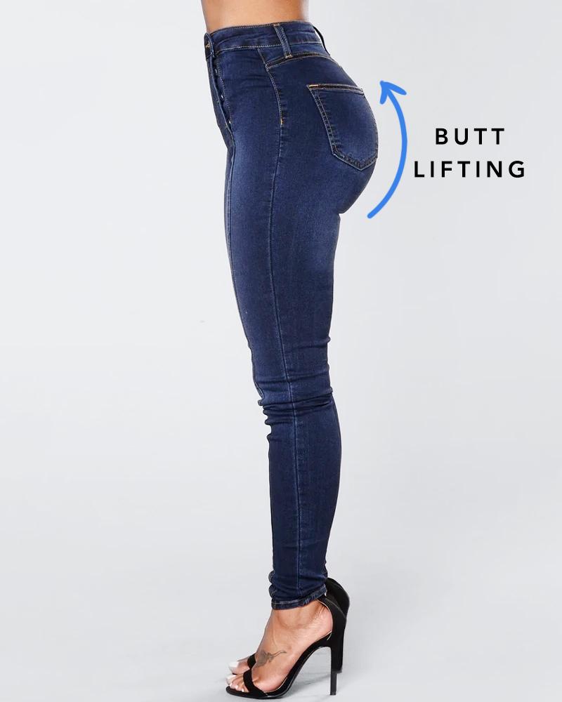 Women Double Breasted High Waist Skinny Jeans-Pinkami