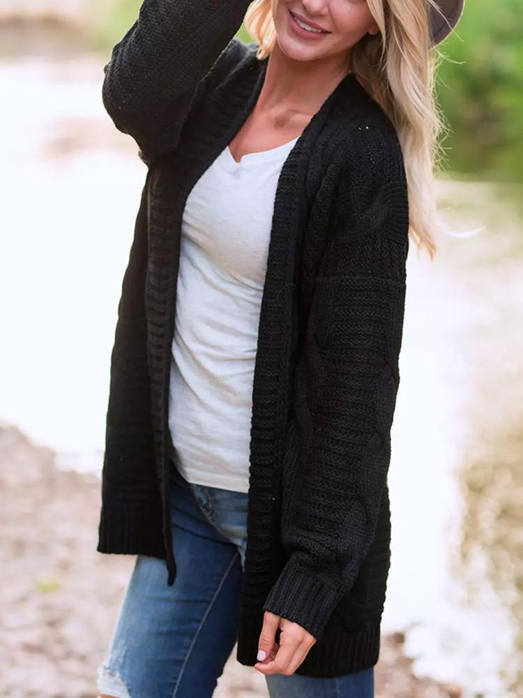 Solid Color Thick Knitting Long Cardigan-Pinkami