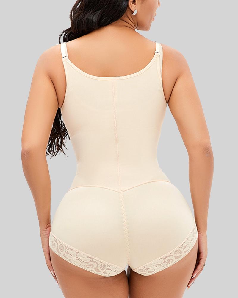 Steel Boned Zip Up Lace Trim Shapewear-Pinkami
