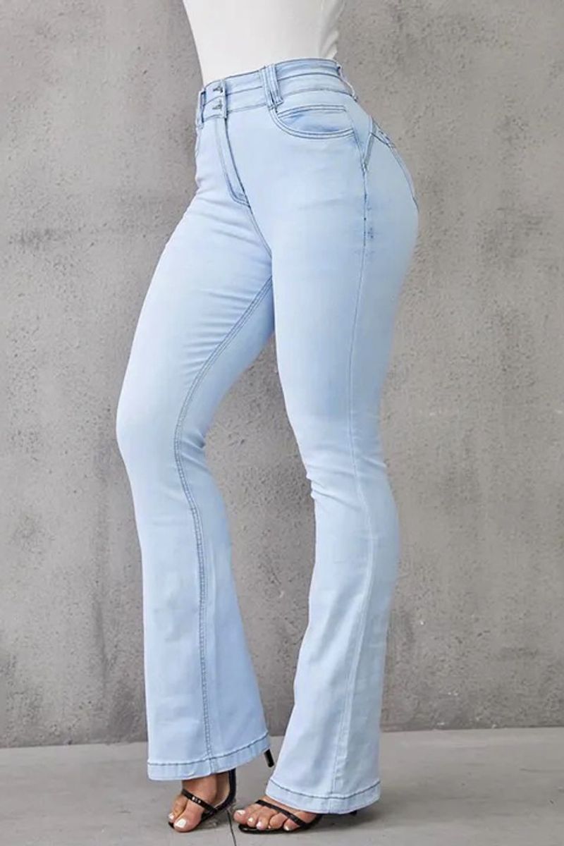 Button Front Butt Lifting Flare Jeans-Pinkami