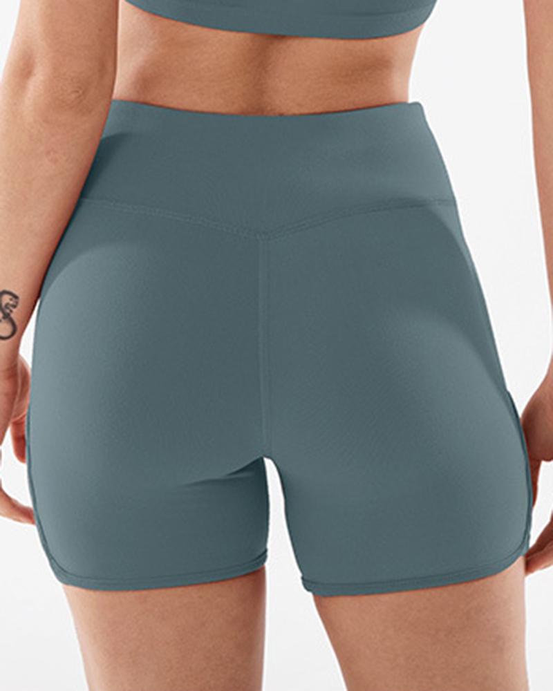 Criss Cross Side Seamless Absorbs Sweat Butt Lifting Sports Shorts-Pinkami