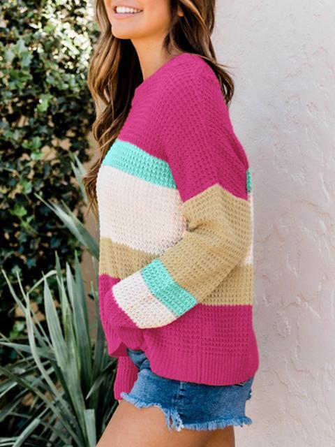 Color Block Round Neck Sweater-Pinkami