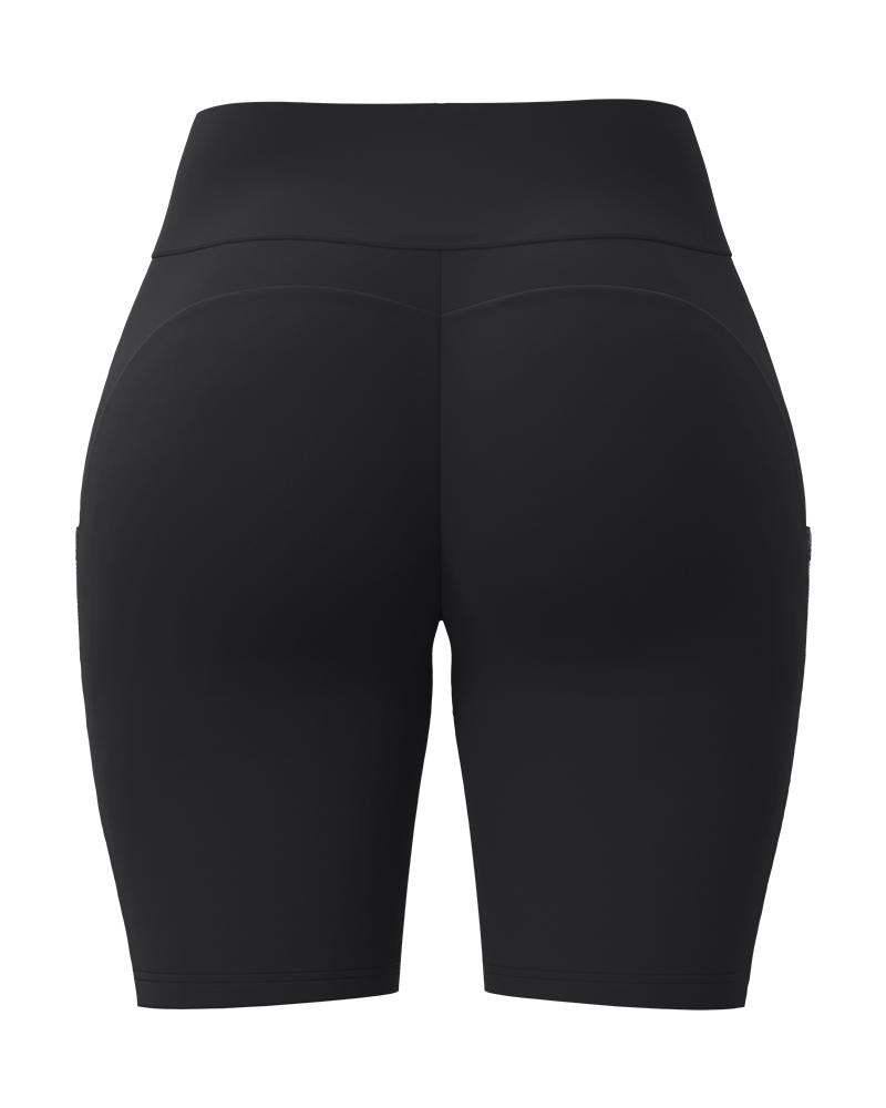 Solid Seamless High Waist Pocket Decor Sports Shorts-Pinkami