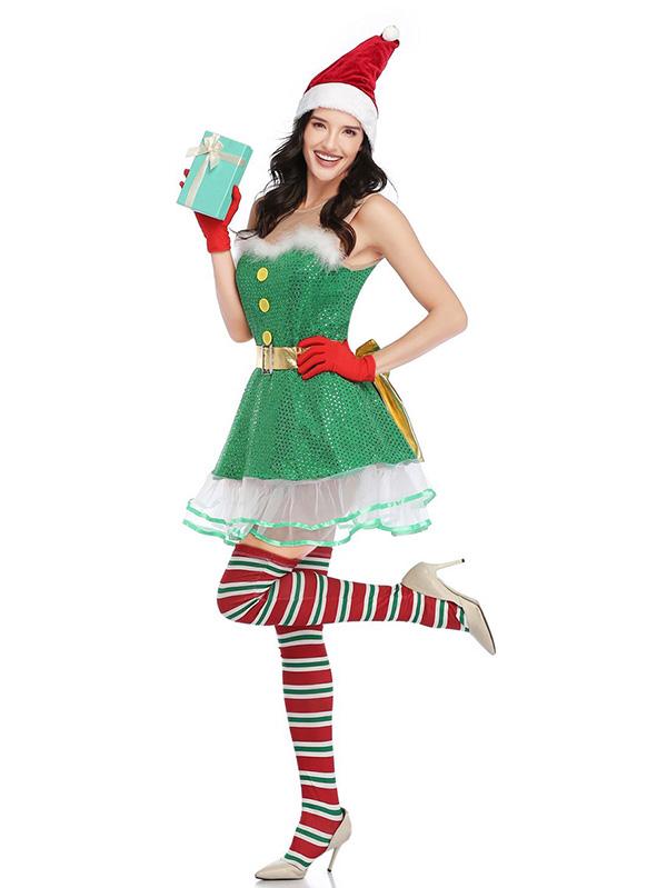 Womens Elf Costume Dress For Christmas-Pinkami