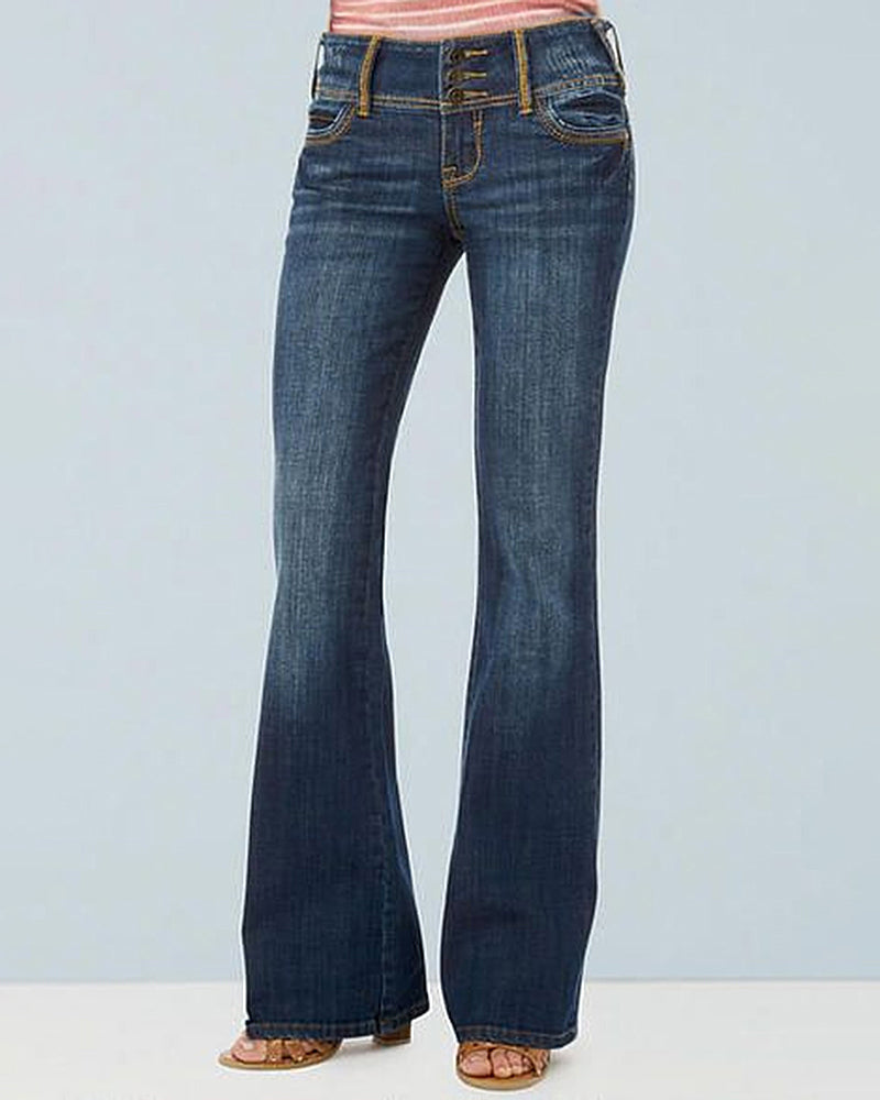 Classic Button Front Low Waist Flare Jeans-Pinkami
