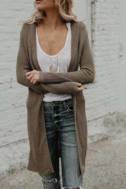 Solid Color Long Loose Sweater-Pinkami