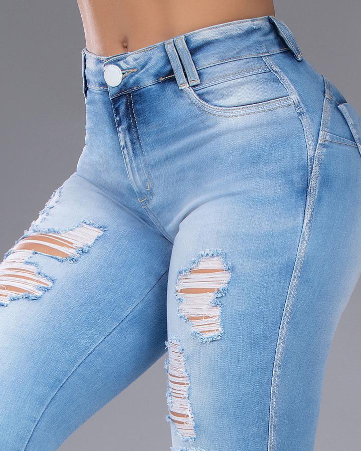 Women Distressed Butt Lifting Skinny Jeans-Pinkami