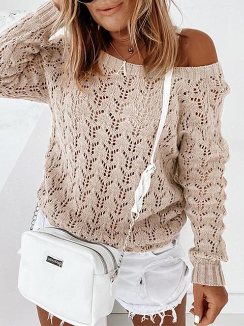 Hollow Round Neck Knit Sweater-Pinkami