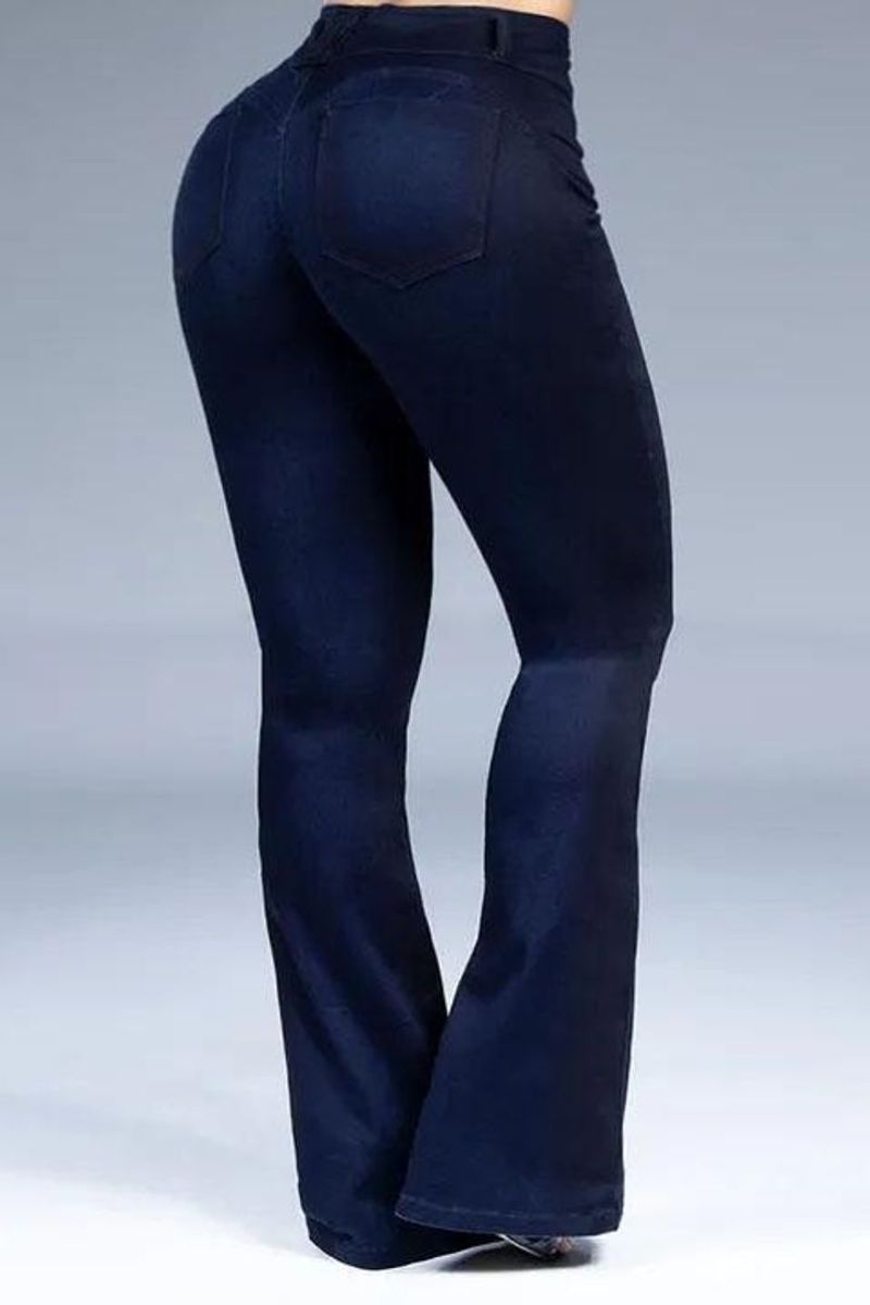 Button Front Butt Lifting Flare Jeans-Pinkami