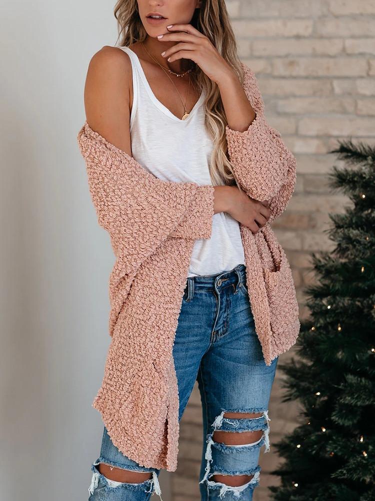 Double Pocket Toothbrush Yarn Cardigan-Pinkami