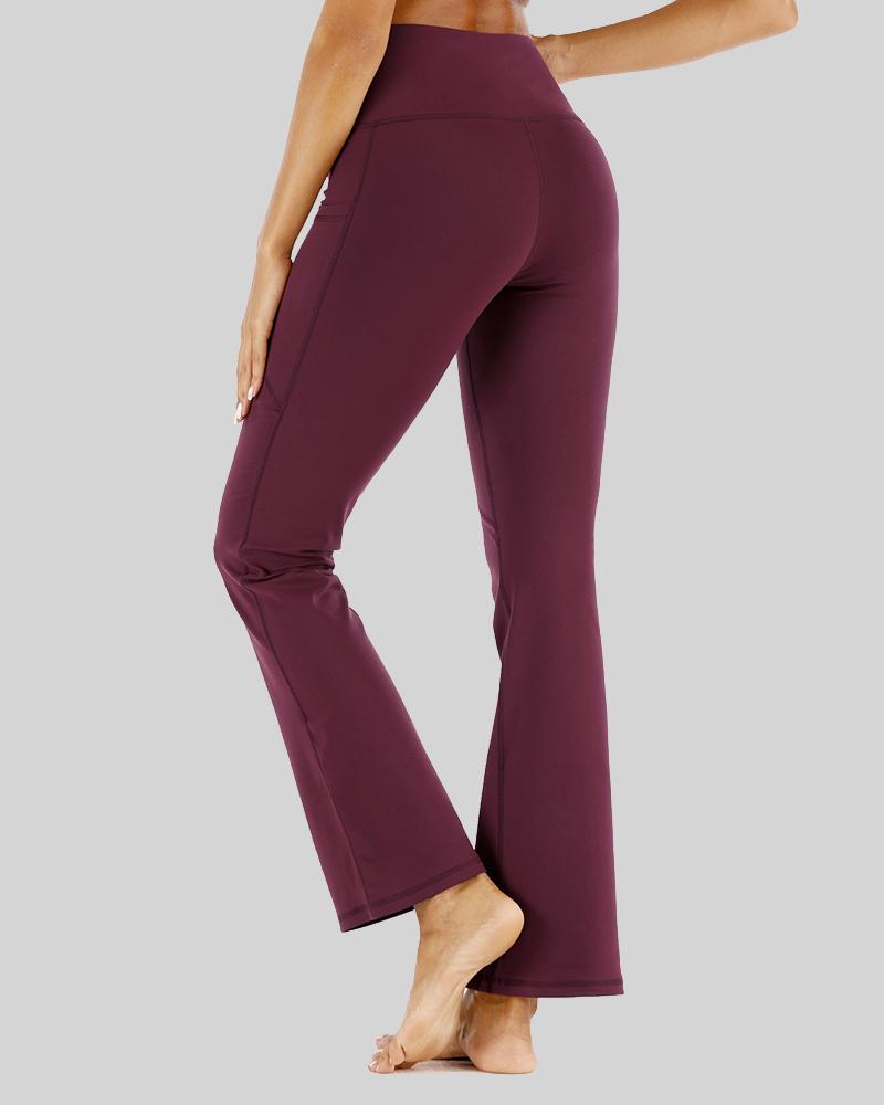 Pocket Detail Flare Leg High Waist Sports Pants For Women-Pinkami