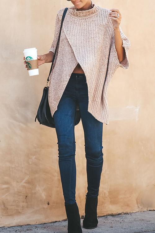 Split Ferrule Irregular Sweater-Pinkami