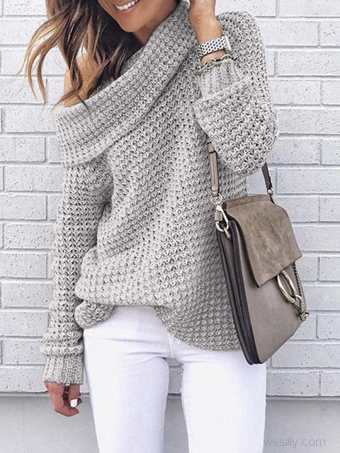 Solid Color Turtleneck Knitted Sweater-Pinkami