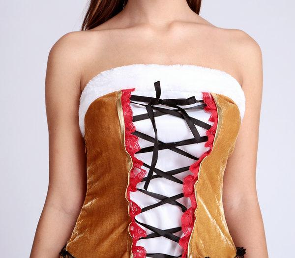 Women Sexy Lace Up Tube Christmas Reindeer Costume-Pinkami