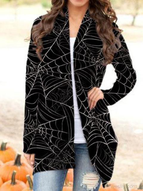 Halloween Spider Web Print Cardigan-Pinkami