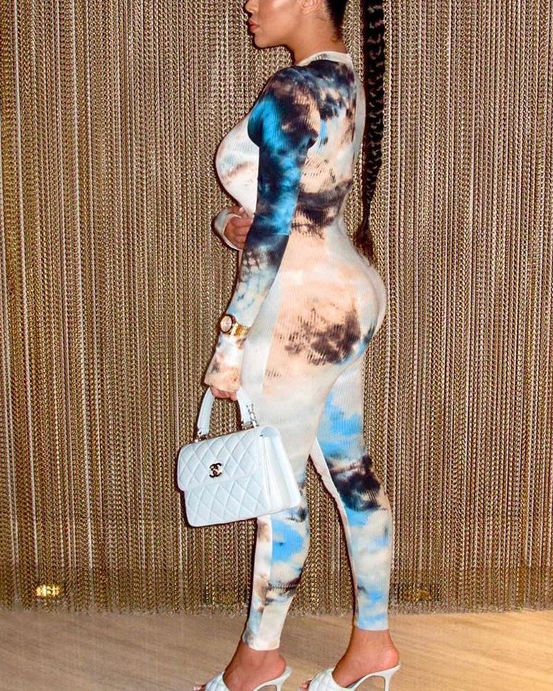 Tie Dye Ribbed Form Fitting Casual Jumpsuit