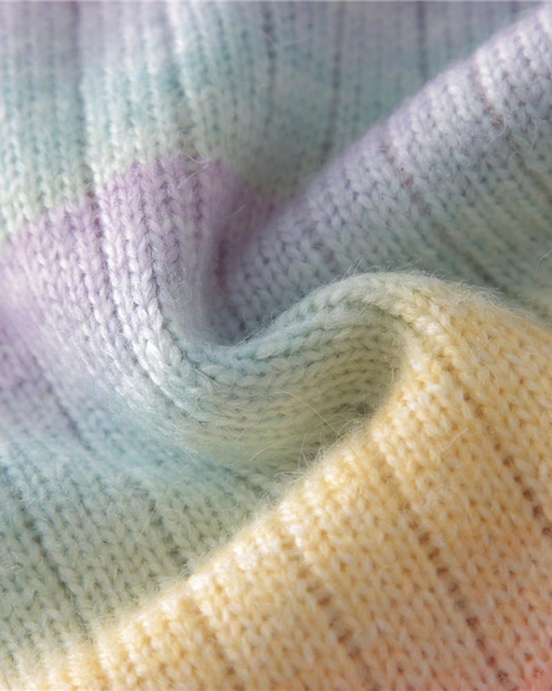 Ombre Mixed Knit Round Neck Sweater