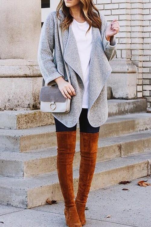 Turn-down Collar Long Cardigan-Pinkami