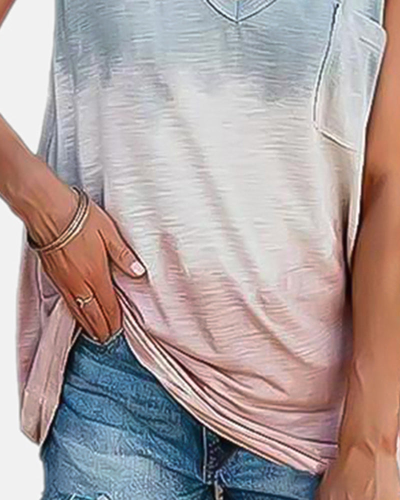 Tie Dye Pocket Front V Neck Tank Top-Pinkami