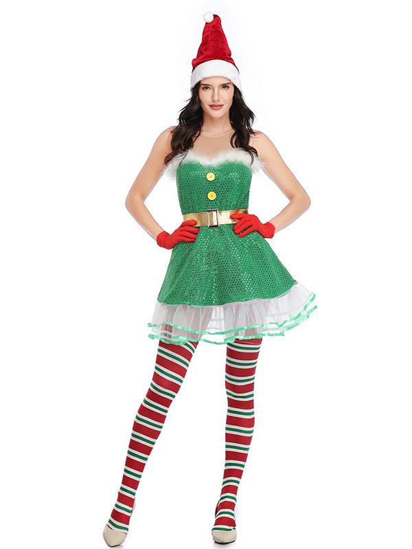 Womens Elf Costume Dress For Christmas-Pinkami