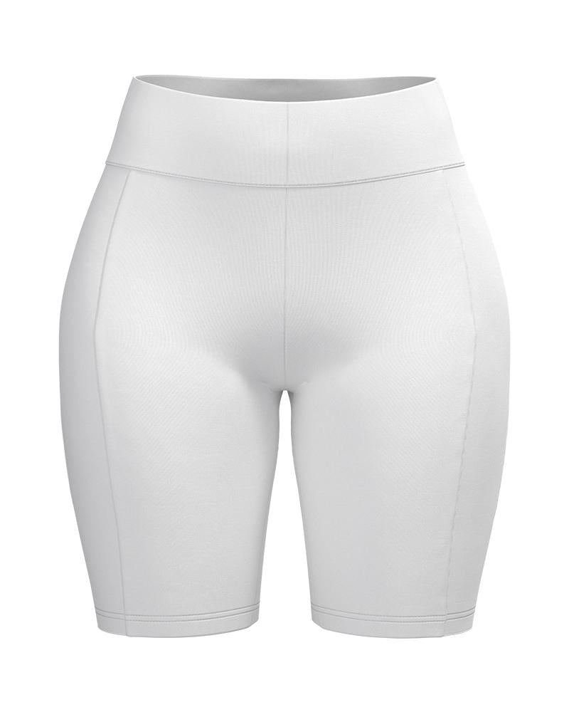 Solid Wide Waist Band Stitch Trim Sports Shorts-Pinkami