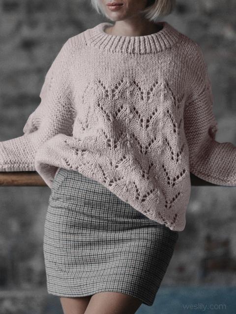 Hollow Out Knit Crew Neck Sweater-Pinkami