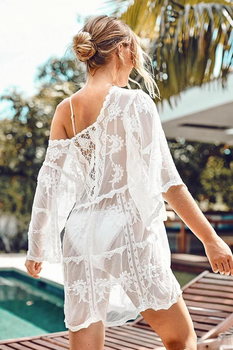 Scalloped Trim Floral Crochet Lace Cover Up-Pinkami